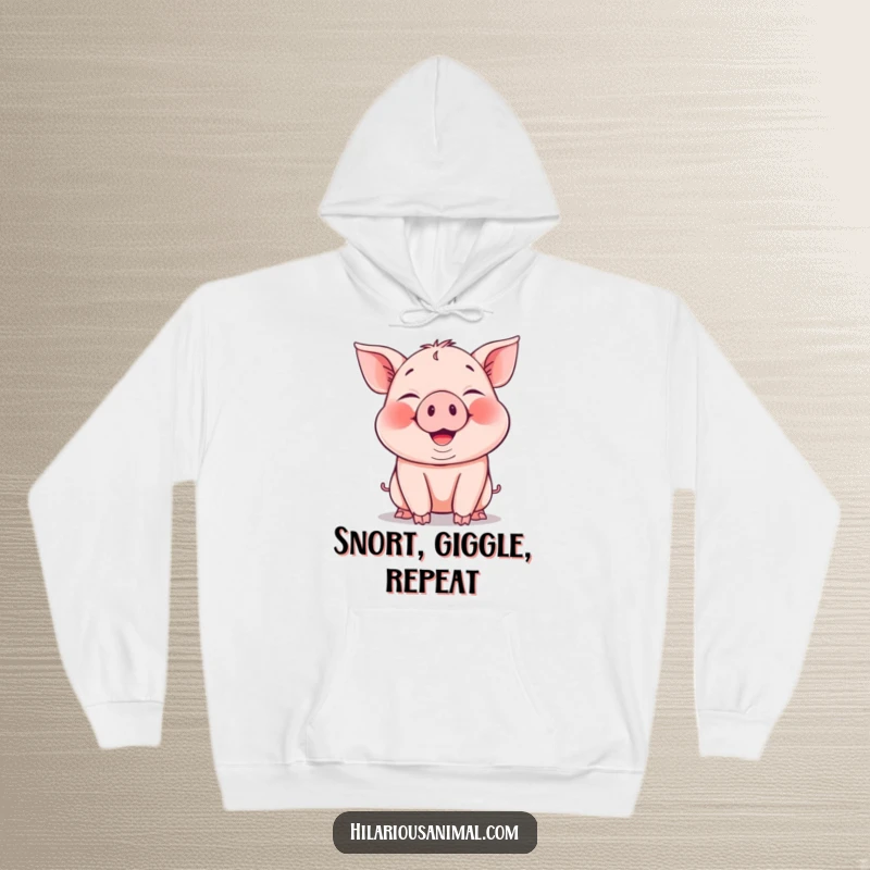 Funny Piglet Hoodie depicting a happy, snorting piglet with cheeks full of laughter, perfect for cozy humor.