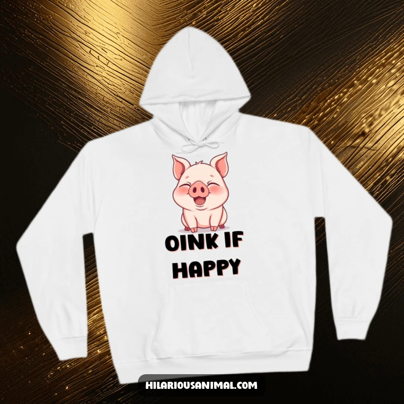 Funny Hoodie: A joyous piglet snorting with laughter, eyes squeezed shut, offering cozy warmth and infectious giggles.