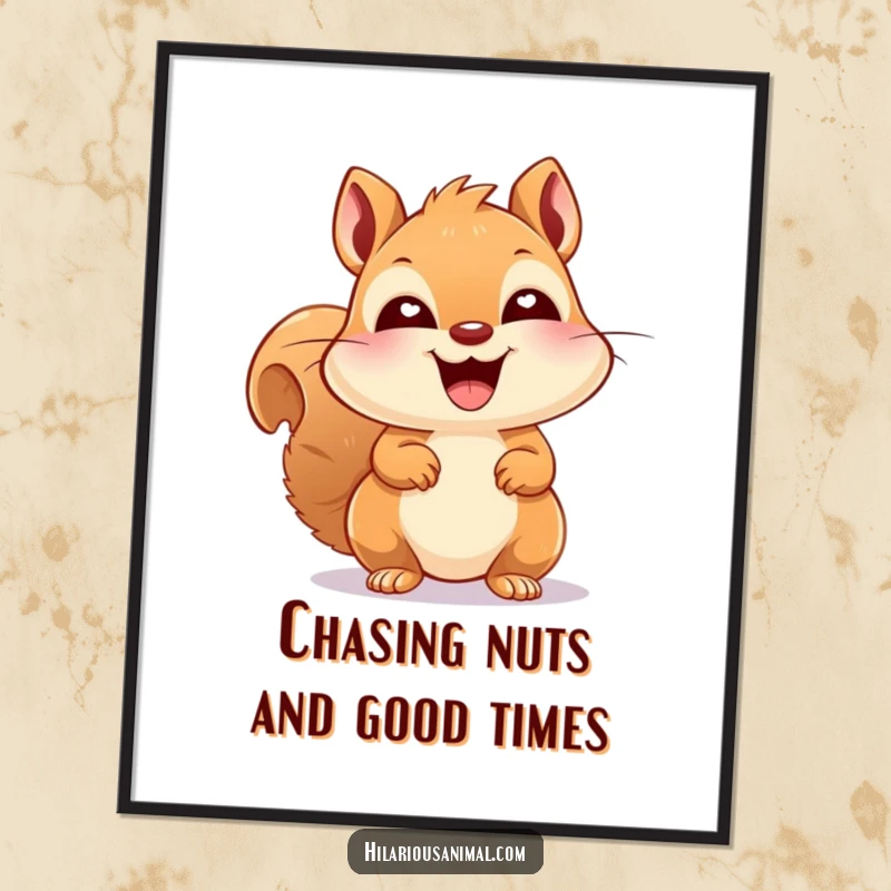 Funny Free Printable Squirrel Wall Art: A happy squirrel with bright eyes, laughing heartily, bringing cheer to any room.