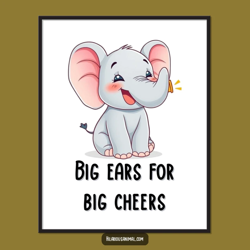 Free Printable Elephant Art: Joyful Cub Trumpeting - Funny Downloadable Wall Decor Gift