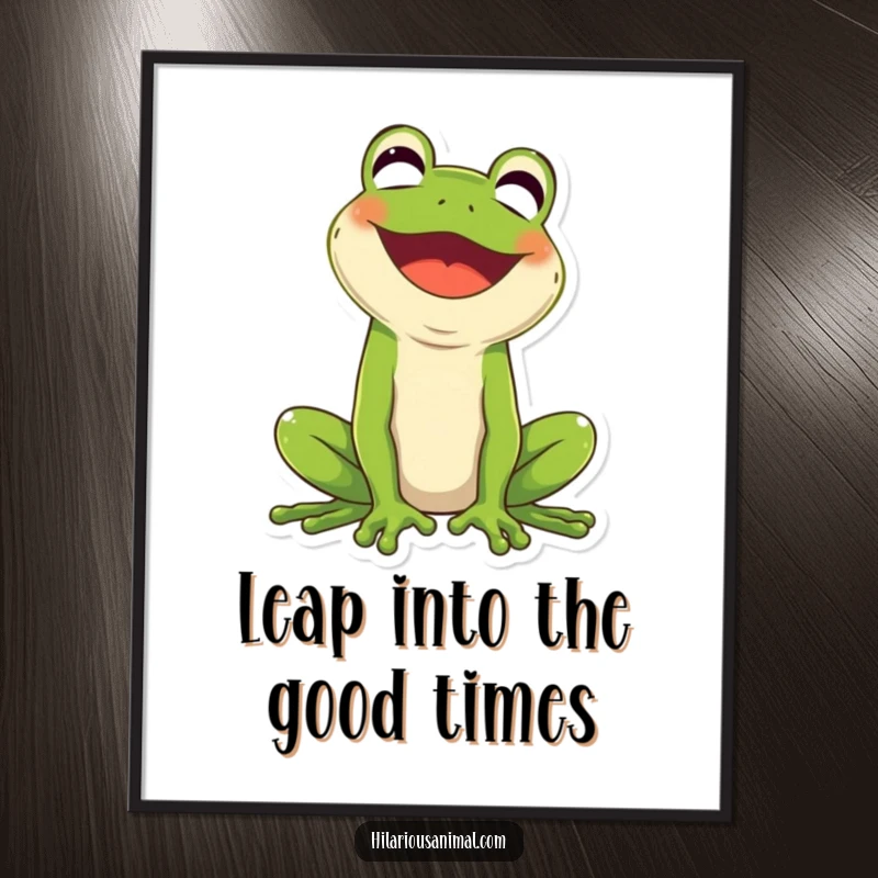 Funny Free Printable Wall Art of a green frog captured mid-laugh, bringing joy and humor to any room.