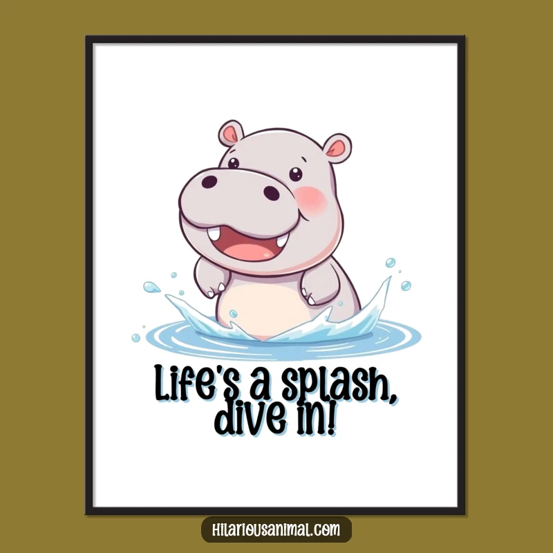 Free Printable Hippo Wall Art: Beaming Cub Splashing Water Humorous Downloadable Decor