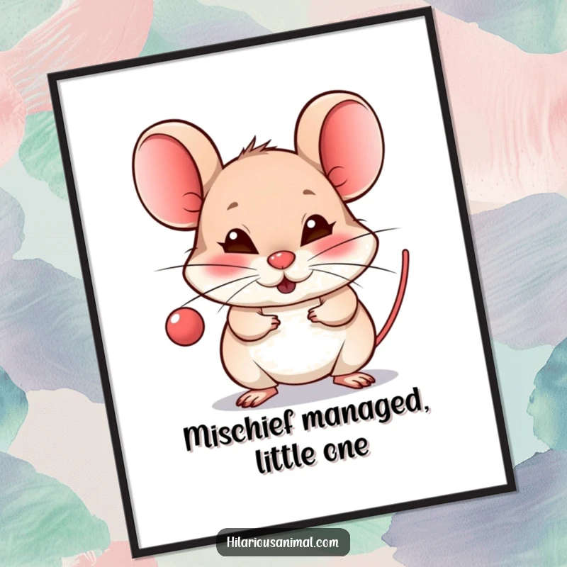 Funny Free Printable Wall Art: Tiny mouse blowing raspberry with mischievous grin, playful and cheeky decor.