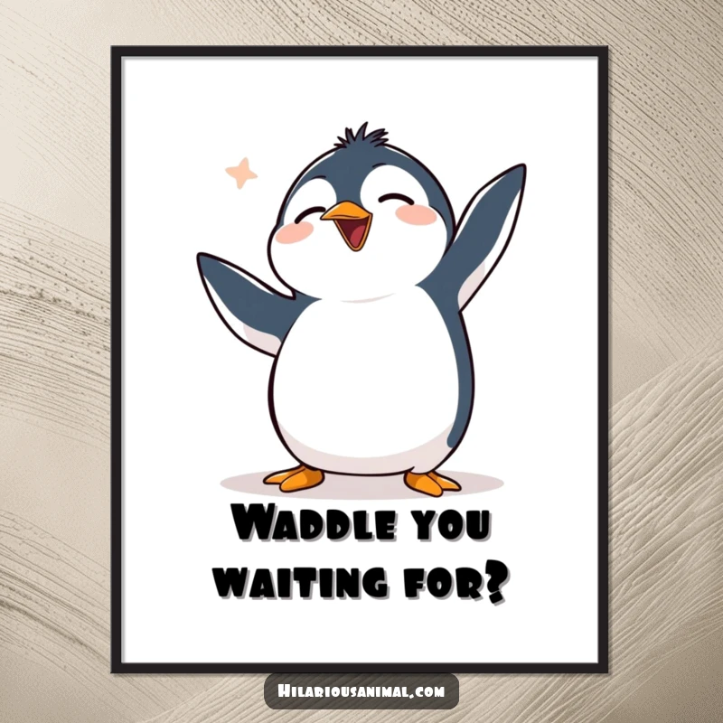 Funny Free Printable Wall Art: A charmingly clumsy penguin flapping flippers in fits of uncontrollable laughter.
