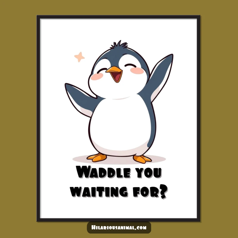 Free Printable Penguin Art: Clumsy Bird Laughing, Downloadable Funny Wall Decor