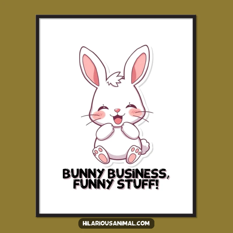Free Printable Wall Art: Cheerful Bunny Laughing, Funny Animal Decor, Downloadable Art