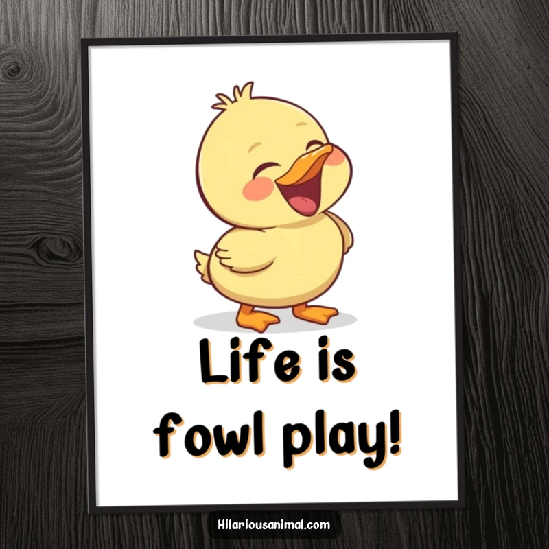Funny Free Printable Wall Art: Cheerful duckling with head thrown back, emitting a hearty laugh, a downloadable whimsical piece.