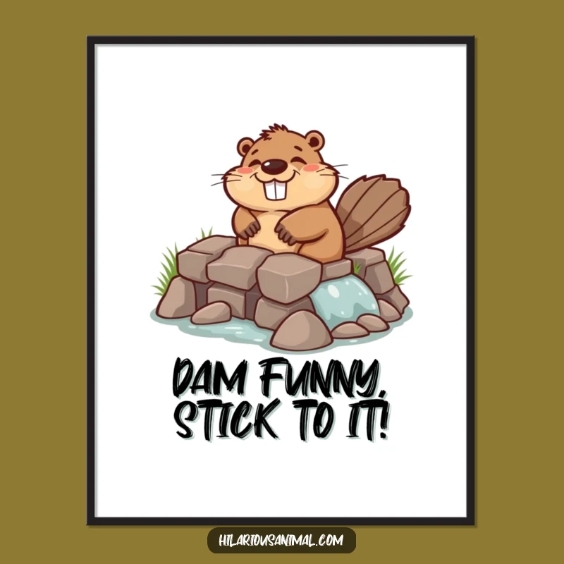 Free Printable Wall Art: Chuckling Beaver Dam Builder, Funny Animal Decor, Downloadable Art