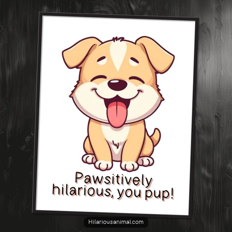 Funny Free Printable Wall Art of a giggling dog with its tongue lolling out, playfully panting, bringing cheerful vibes.