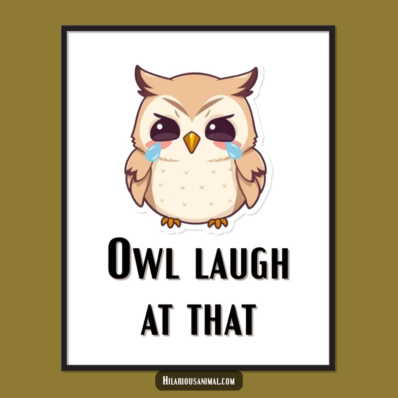 Free Printable Wall Art: Laughing Owl with Tears Downloadable Decor for Whimsical Homes