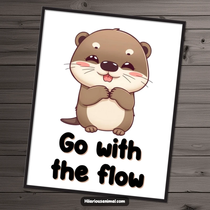 Funny Free Printable Wall Art: Beaming, round otter cub clutching its sides with suppressed giggles, a downloadable playful piece.