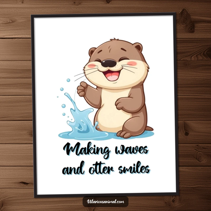 Funny Free Printable Wall Art: Cheerful otter cub spraying water, wide grin, full of playful energy, a downloadable fun piece.