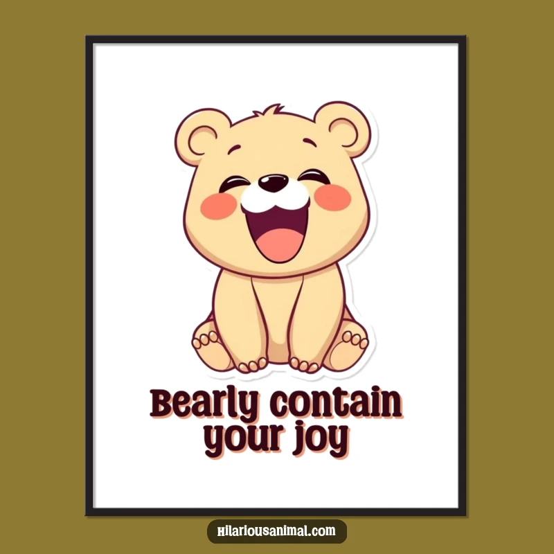 Funny Free Printable Wall Art: Laughing Bear Cub Downloadable Art for Cozy Decor