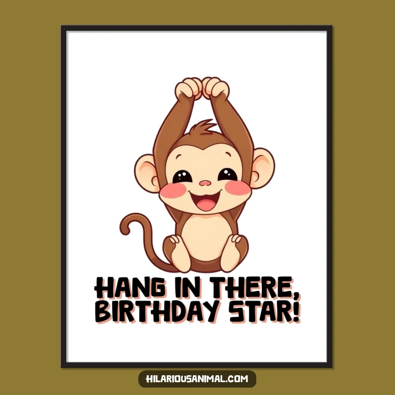 Free Printable Monkey Wall Art: Funny Cub Hanging Upside Down Humorous Downloadable Decor