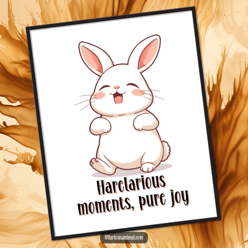 Funny Free Printable Wall Art: A rabbit with belly exposed, shaking with silent laughter, for amusing decor.