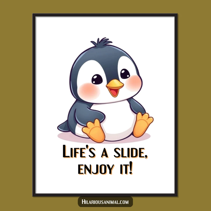 Free Printable Penguin Wall Art: Funny Cub Sliding Humorous Downloadable Decor