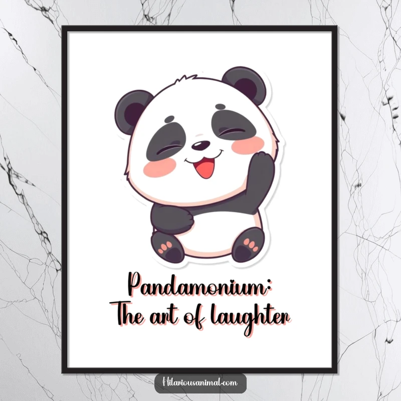 Funny Free Printable Wall Art: Round panda cub, eyes shut in laughter, radiating pure happiness, a downloadable cute piece.