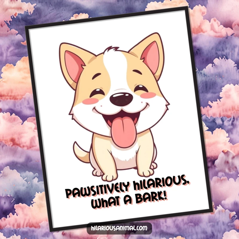 Funny Free Printable Wall Art: A happy dog panting, tongue out, mid-chuckle, adding joy to decor.