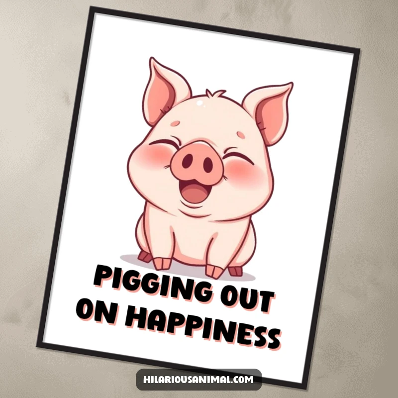 Funny Free Printable Piglet Wall Art: A joyous piglet snorting with uncontrollable laughter, eyes squeezed shut, bringing happiness to any space.