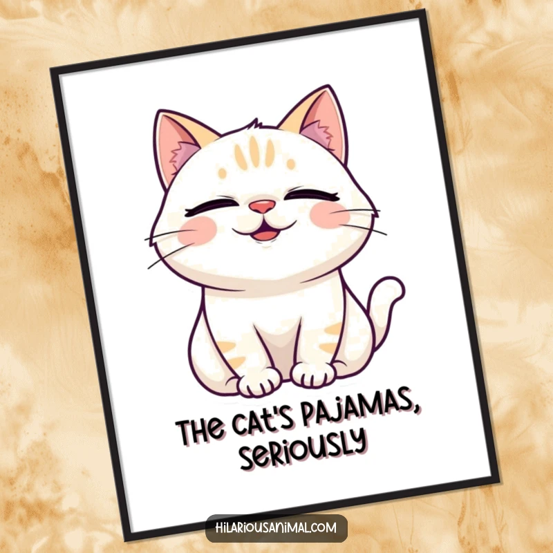 Funny Free Printable Wall Art: A cat with eyes squeezed shut, head tilted back, captured mid-laugh with pure joy.