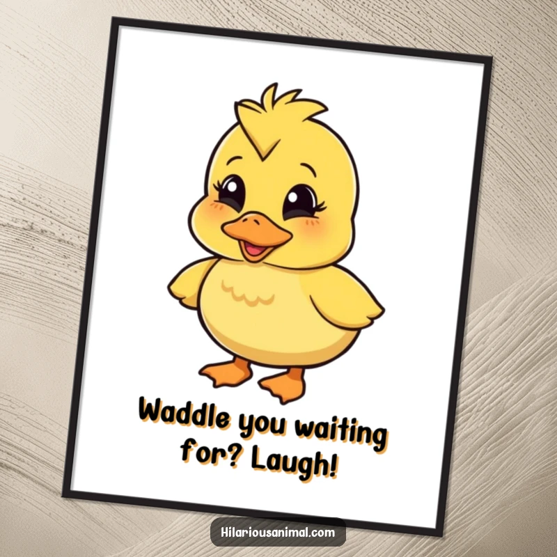 Funny Free Printable Wall Art: Wobbly duckling character quacking with infectious amusement, bringing joy to any room.
