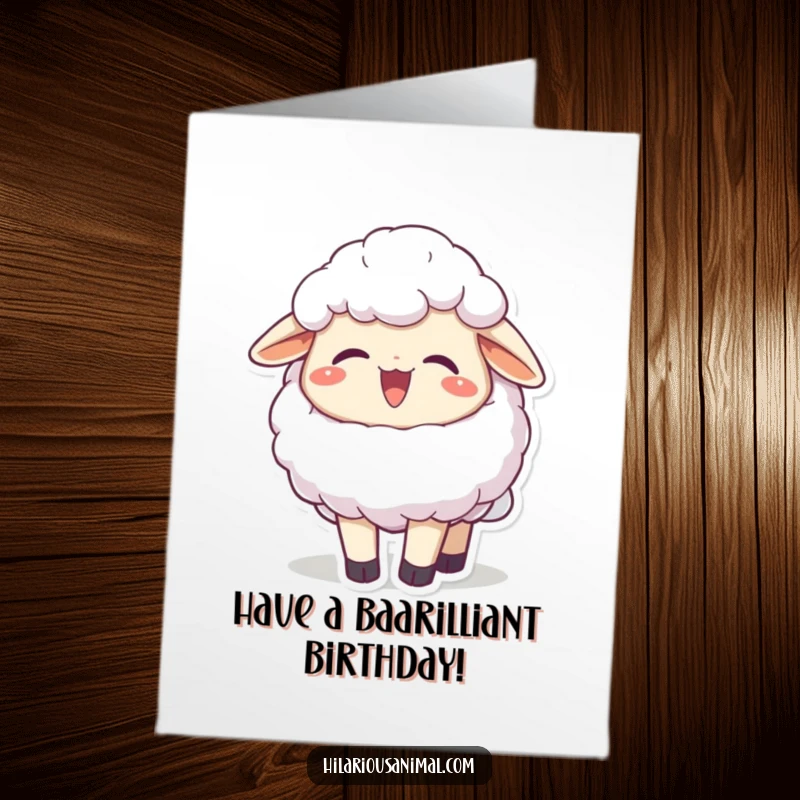 Funny Free Printable Birthday Card: A joyful sheep chuckling with head back, perfect for a hilarious DIY gift.