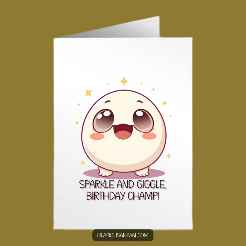 Free Printable Birthday Card: Laughing Round Creature Sparkle Surprise Downloadable Gift