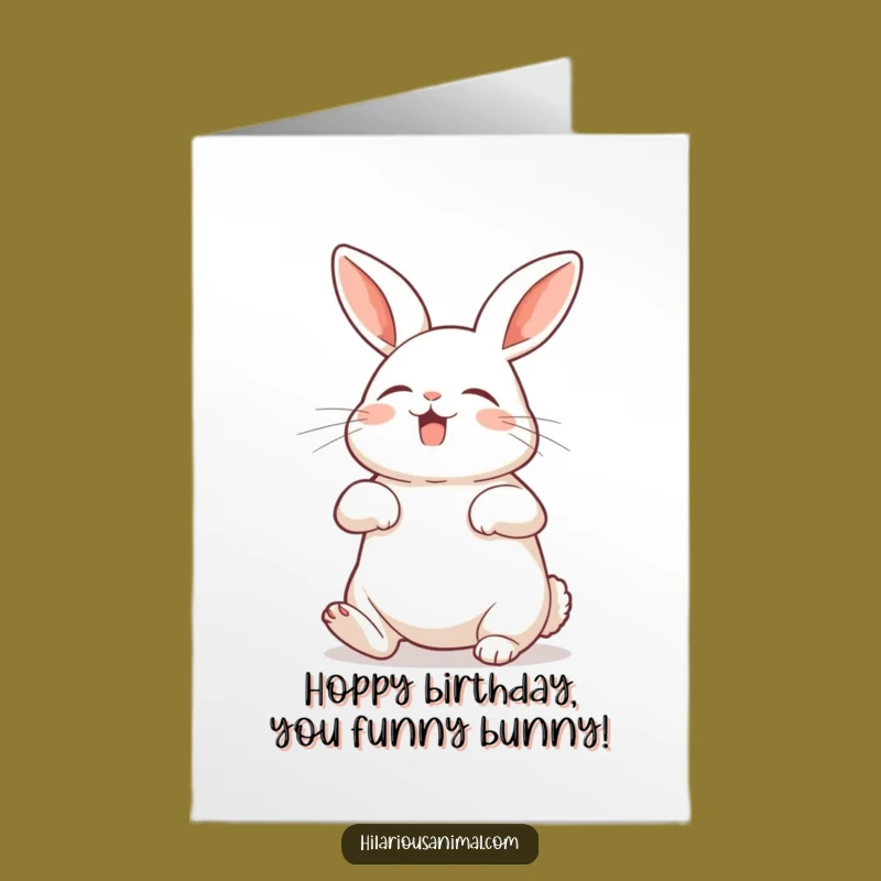 Free Printable Funny Rabbit Birthday Card: Belly Laughing Bunny Downloadable Gift