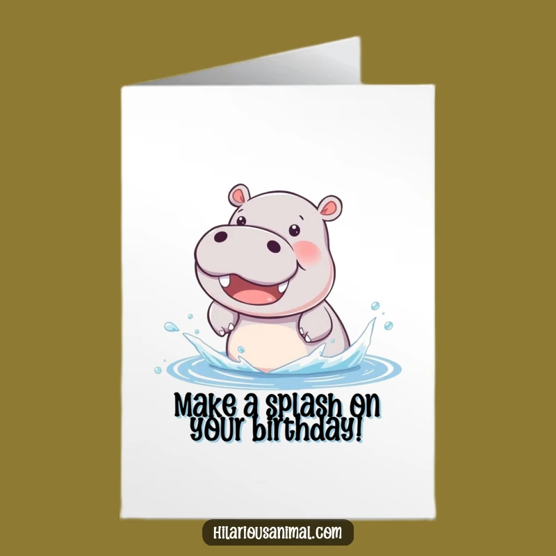 Free Printable Hippo Birthday Card: Beaming Cub Splashing Water Downloadable Greeting
