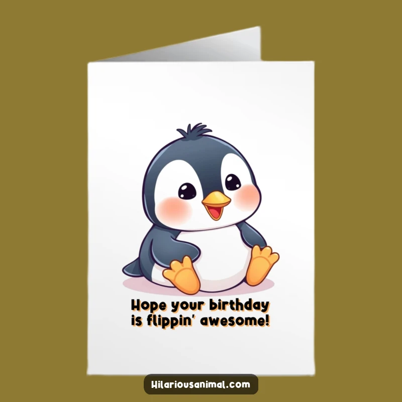 Free Printable Penguin Birthday Card: Funny Cub Sliding Downloadable Greeting