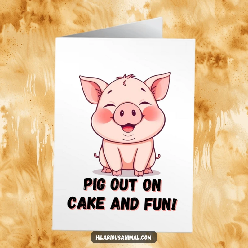 Funny Free Printable Piglet Birthday Card: A happy piglet snorting with pure joy, cheeks puffed out in laughter.