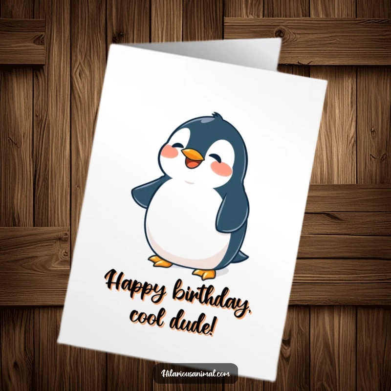 Funny Free Printable Birthday Card: Cute, plump penguin chuckling, its belly shaking with laughter, a delightful downloadable greeting.