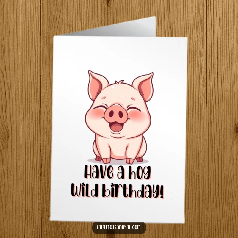 Funny Free Printable Piglet Birthday Card: A joyous piglet snorting with laughter, eyes squeezed shut, celebrating a hilarious birthday.