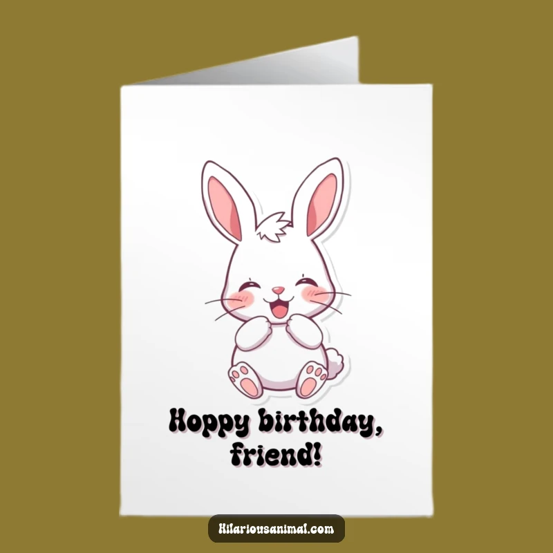 Free Printable Birthday Card: Cheerful Bunny Laughing, Funny Downloadable Gift for Friends
