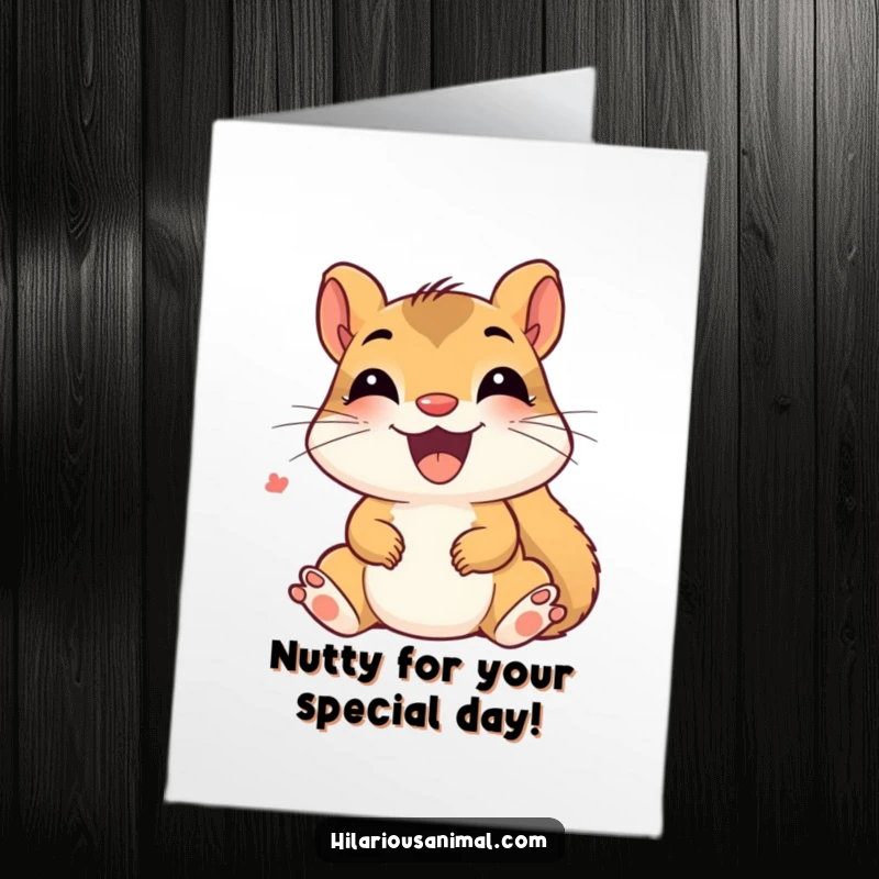 Funny Free Printable Squirrel Birthday Card: A delighted squirrel cub chattering with joy and giggles on a birthday.