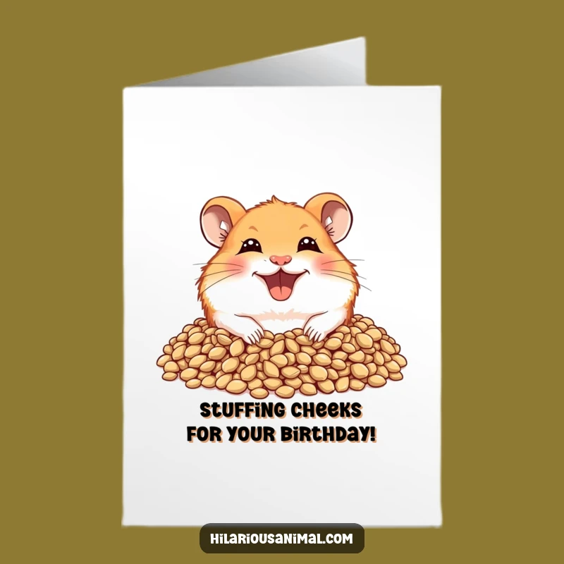 Free Printable Joyful Hamster Birthday Card - Grinning Hamster with Seeds Downloadable Gift