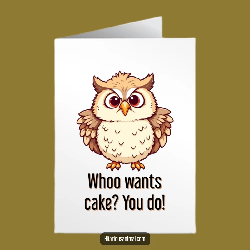 Free Printable Chuckling Owl Birthday Card - Mirthful Owl with Ruffled Feathers Downloadable