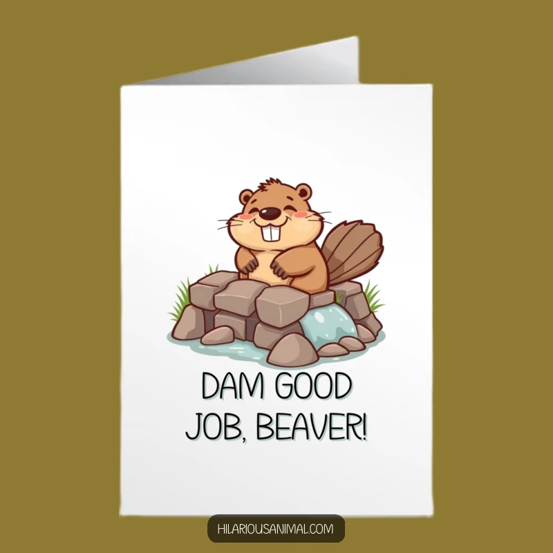Free Printable Congrats Card: Chuckling Beaver's Lopsided Dam, Funny Downloadable Gift