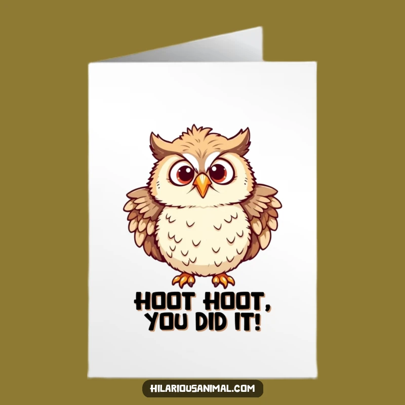 Free Printable Chuckling Owl Congrats Card - Mirthful Owl Ruffled Feathers Celebration Downloadable