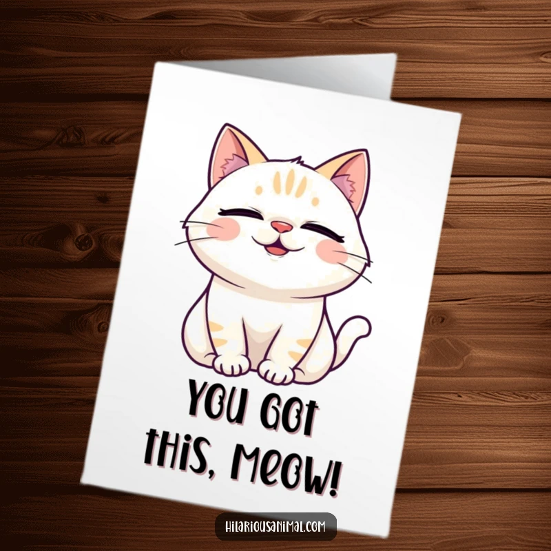 Funny Free Printable Congrats Card: A cat laughing so hard its eyes are shut and head is tilted back in delight.