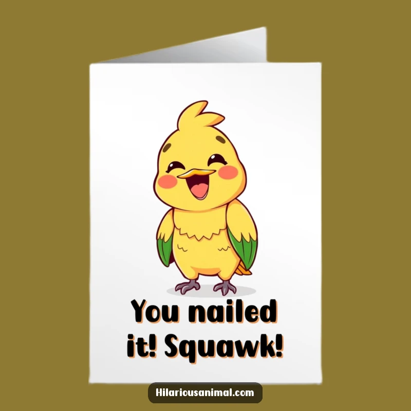 Free Printable Congrats Card: Excited Parrot Squawking Success Downloadable