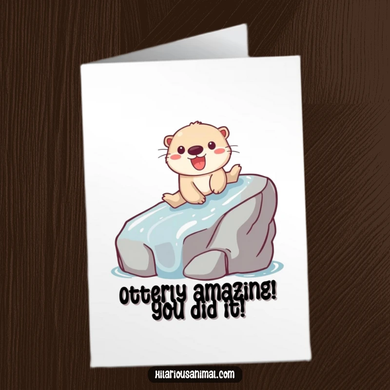 Funny Free Printable Congratulations Card: A playful otter sliding down a rock with pure glee, celebrating your success.