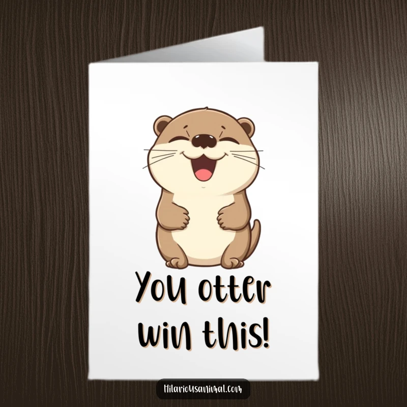 Funny Free Printable Congrats Card: An otter laughing uncontrollably, eyes squeezed shut, holding its belly with delight.