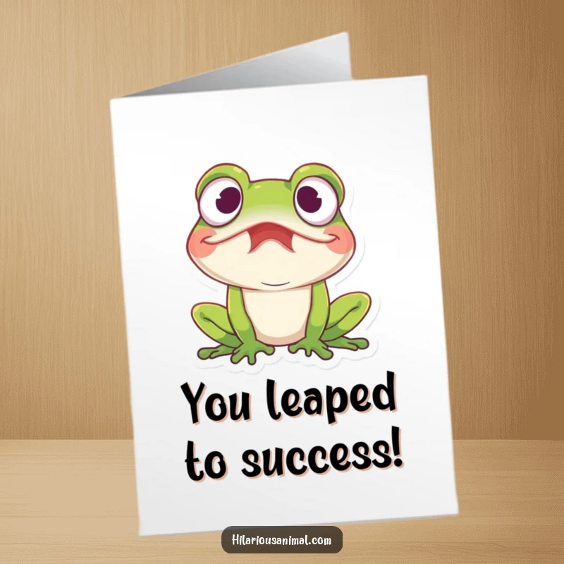 Funny Free Printable Congratulations Card capturing a frog's shocked amusement and fit of laughter.