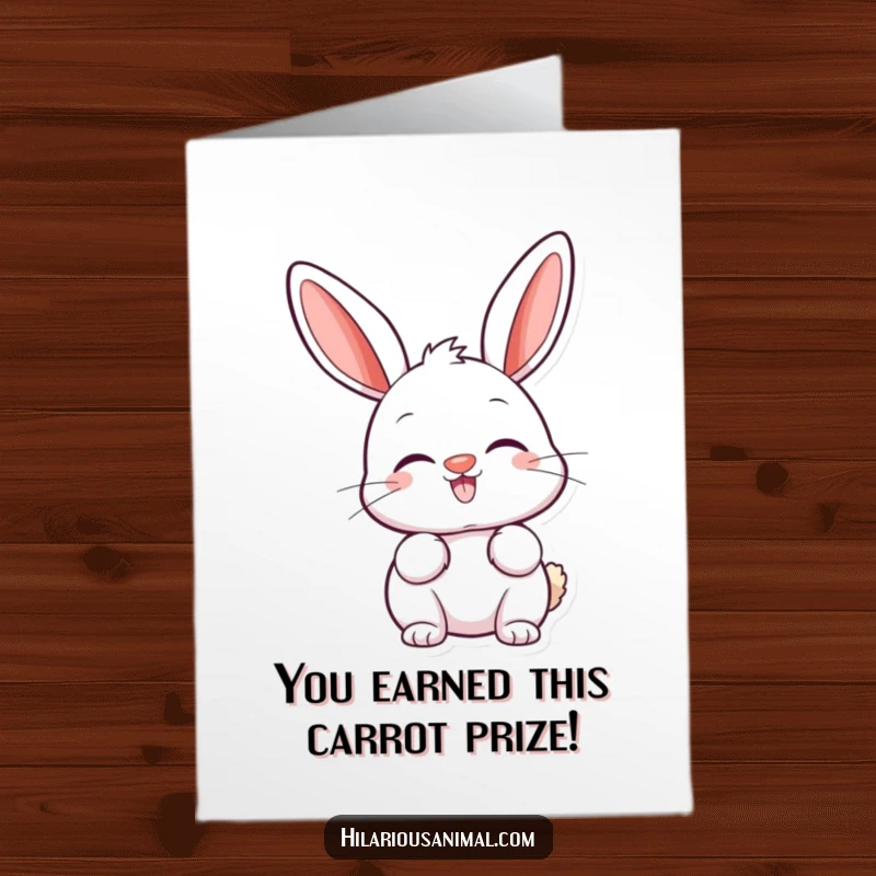 Funny Free Printable Congratulations Card: A happy bunny with a twitching nose and alert, perked ears expresses amusement at a celebration.
