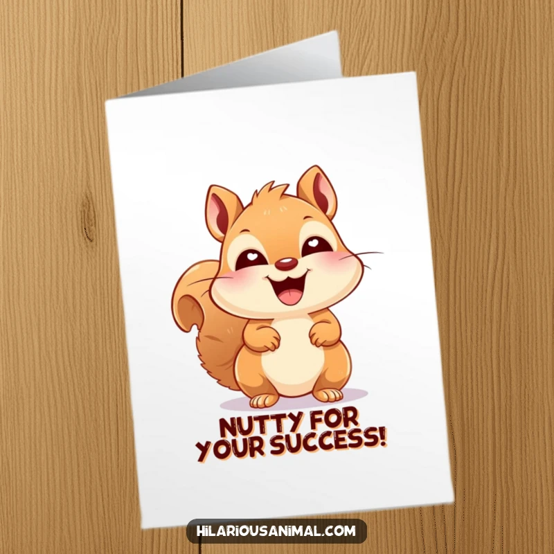 Funny Free Printable Squirrel Congratulations Card: A squirrel bursting into laughter, eyes bright with joy, celebrating a success.