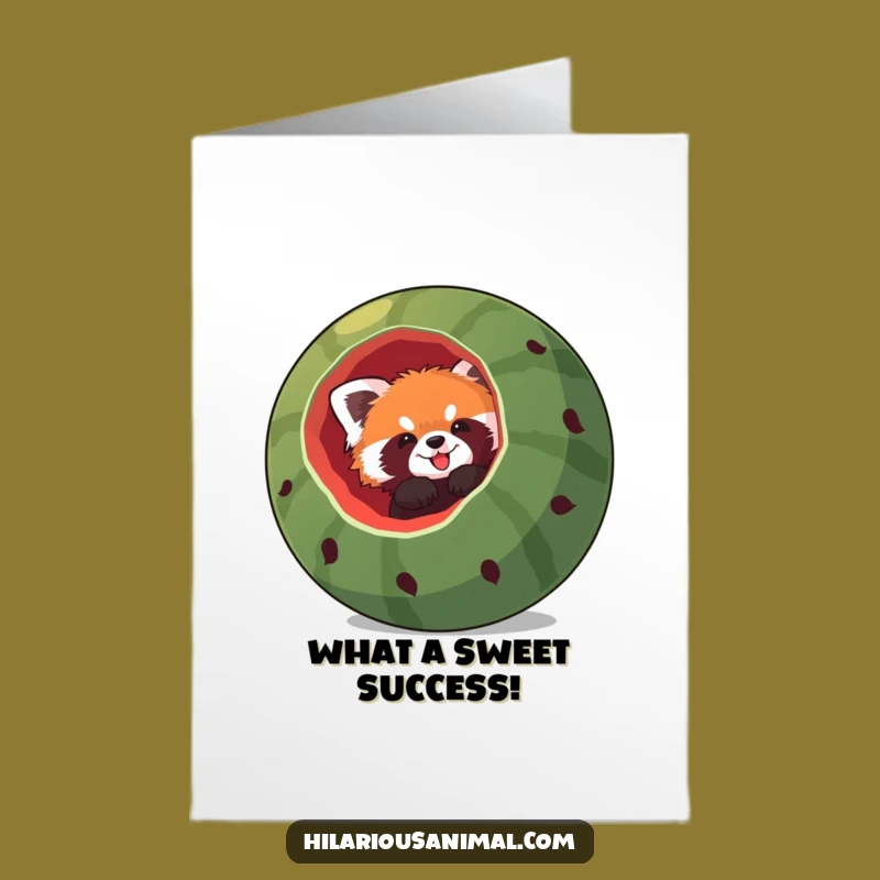 Free Printable Red Panda Watermelon Congrats Card: Funny Stuck Downloadable Surprise