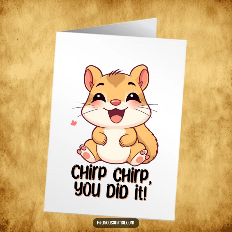 Funny Free Printable Squirrel Congratulations Card: A cheerful squirrel cub giggling and chattering with excitement for success.