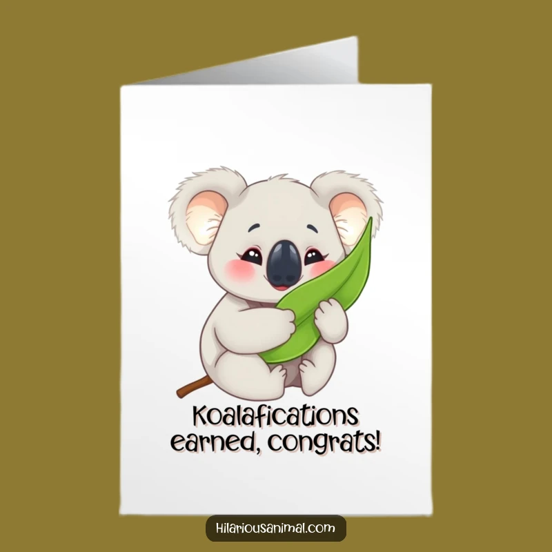 Free Printable Koala Congrats Card: Happy Cub Hugging Eucalyptus Downloadable Greeting