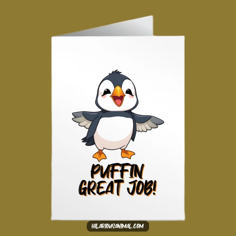 Free Printable Laughing Puffin Congrats Card: Upbeat Downloadable Gift for Celebrating Wins